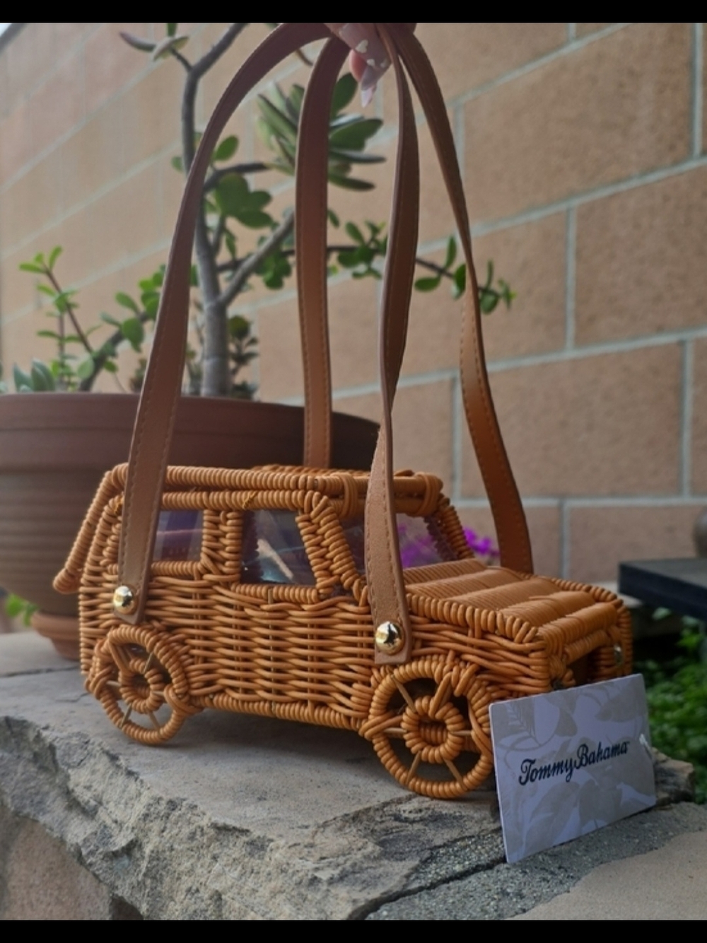 Tommy Bahama Tan Wicker Jeep-Shaped Handbag